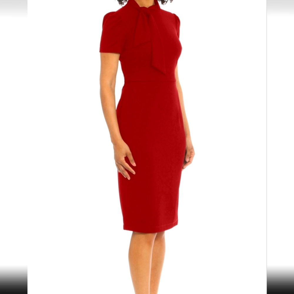 Red Fitted Shift Dress with Bow